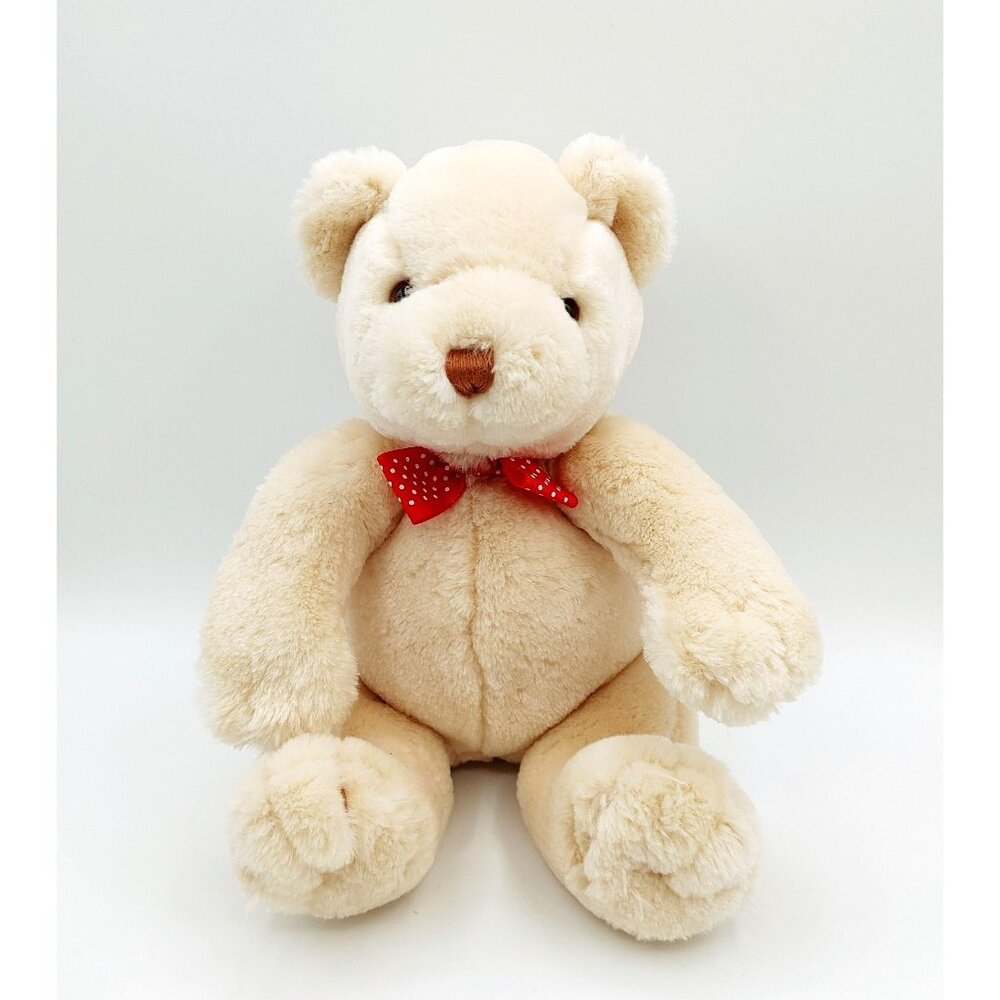 Commonwealth 12” Teddy Bear Plush RARE Stuffed Animal Polka Dot Bow Cream 2004